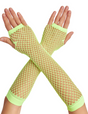 Long Elbow Length Fishnet Gloves Fingerless 70s 80s Womens Costume Party Dance in Fluro Yellow