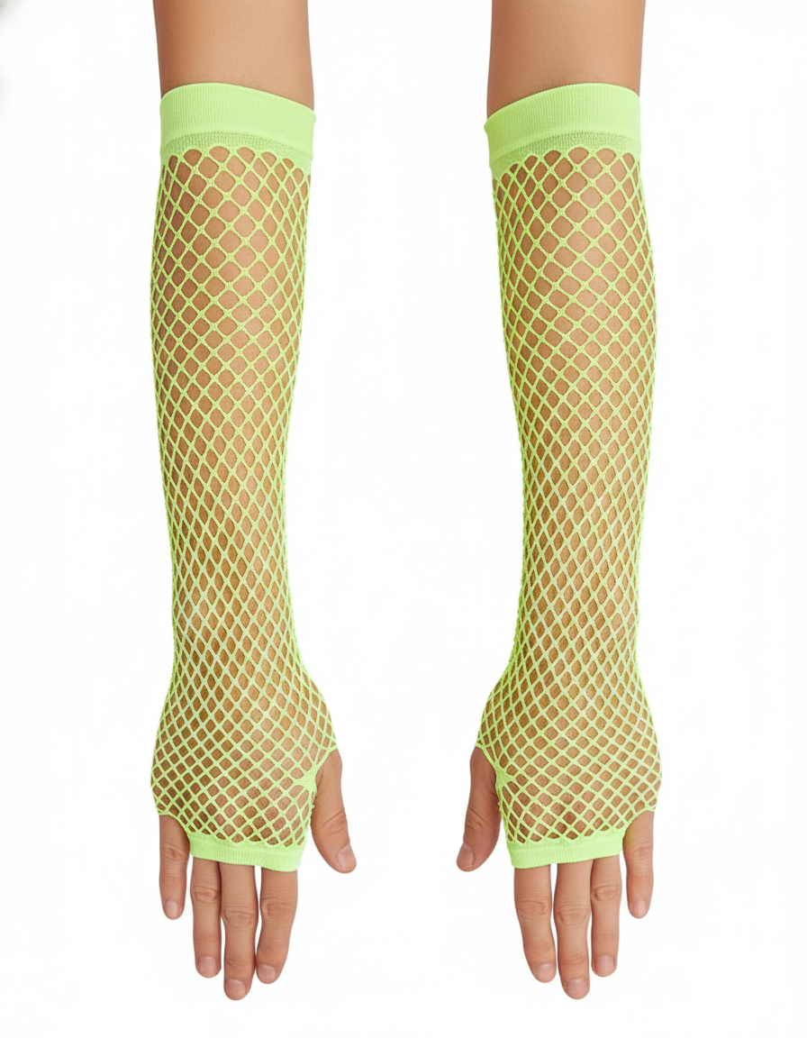 Yellow Long Fishnet Gloves - Fingerless Elbow Length (70s & 80s Costume/Party)