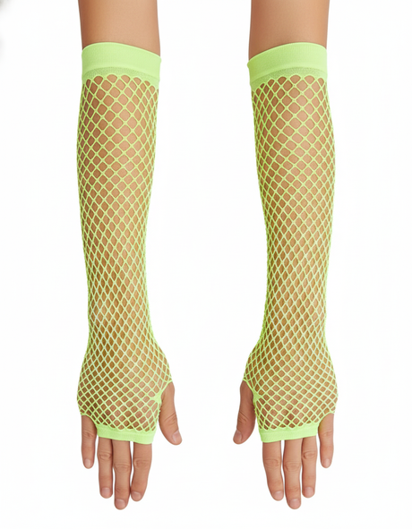 Yellow Long Fishnet Gloves - Fingerless Elbow Length (70s & 80s Costume/Party)