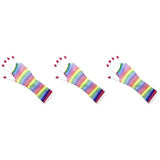 3x Horizontal Rainbow Stripe Fishnet Gloves -Fingerless Wrist Length Pack (80s Costume/Mardi Gras)