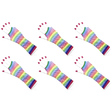 6x Horizontal Rainbow Stripe Fishnet Gloves -Fingerless Wrist Length Bulk Pack (80s Costume/Mardi Gras)