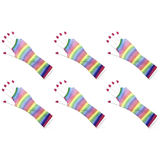 6x Horizontal Rainbow Stripe Fishnet Gloves -Fingerless Wrist Length Bulk Pack (80s Costume/Mardi Gras)