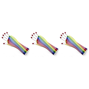 3x Vertical Rainbow Stripe Fishnet Gloves Pack - Fingerless Wrist Length (80s Costume/Mardi Gras)