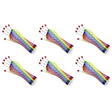 6x Vertical Rainbow Stripe Fishnet Gloves Bulk Pack - Fingerless Wrist Length (80s Costume/Mardi Gras)