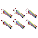 6x Vertical Rainbow Stripe Fishnet Gloves Bulk Pack - Fingerless Wrist Length (80s Costume/Mardi Gras)