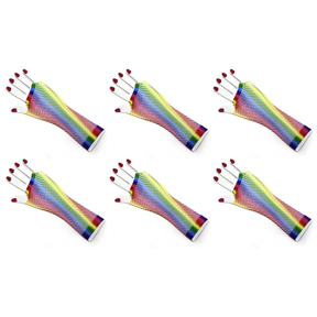 6x Vertical Rainbow Stripe Fishnet Gloves Bulk Pack - Fingerless Wrist Length (80s Costume/Mardi Gras)