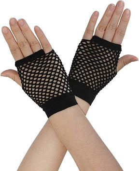 Black Fishnet Gloves - Fingerless Wrist Length (70s & 80s Costume/Party)