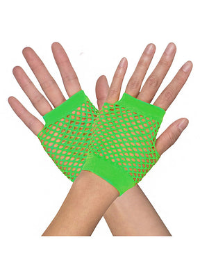 Green Fishnet Gloves - Fingerless Wrist Length (70s & 80s Costume/Party)