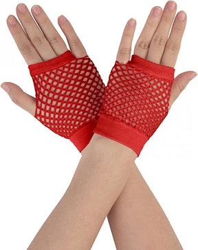 Red Fishnet Gloves - Fingerless Wrist Length (70s & 80s Costume/Party)