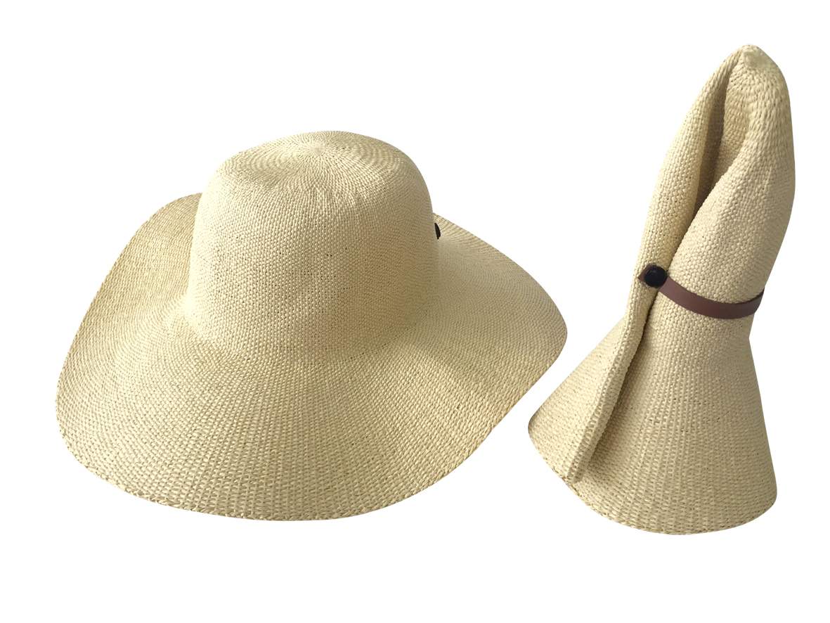 Jacaru 1853 Roll Up Wide Brim Sun Hat - Leather Roll Strap (Packable One Size 56-58cm)