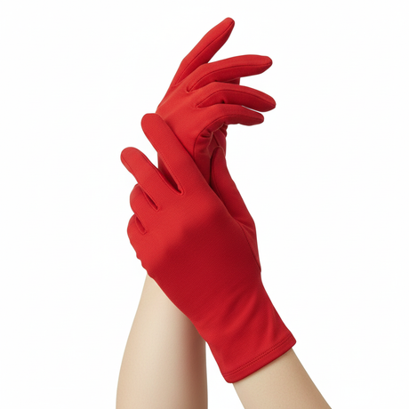 Ladies SHORT GLOVES Costume Party Wedding Bridal Fancy Dress Prom Stretchy - Red - One Size