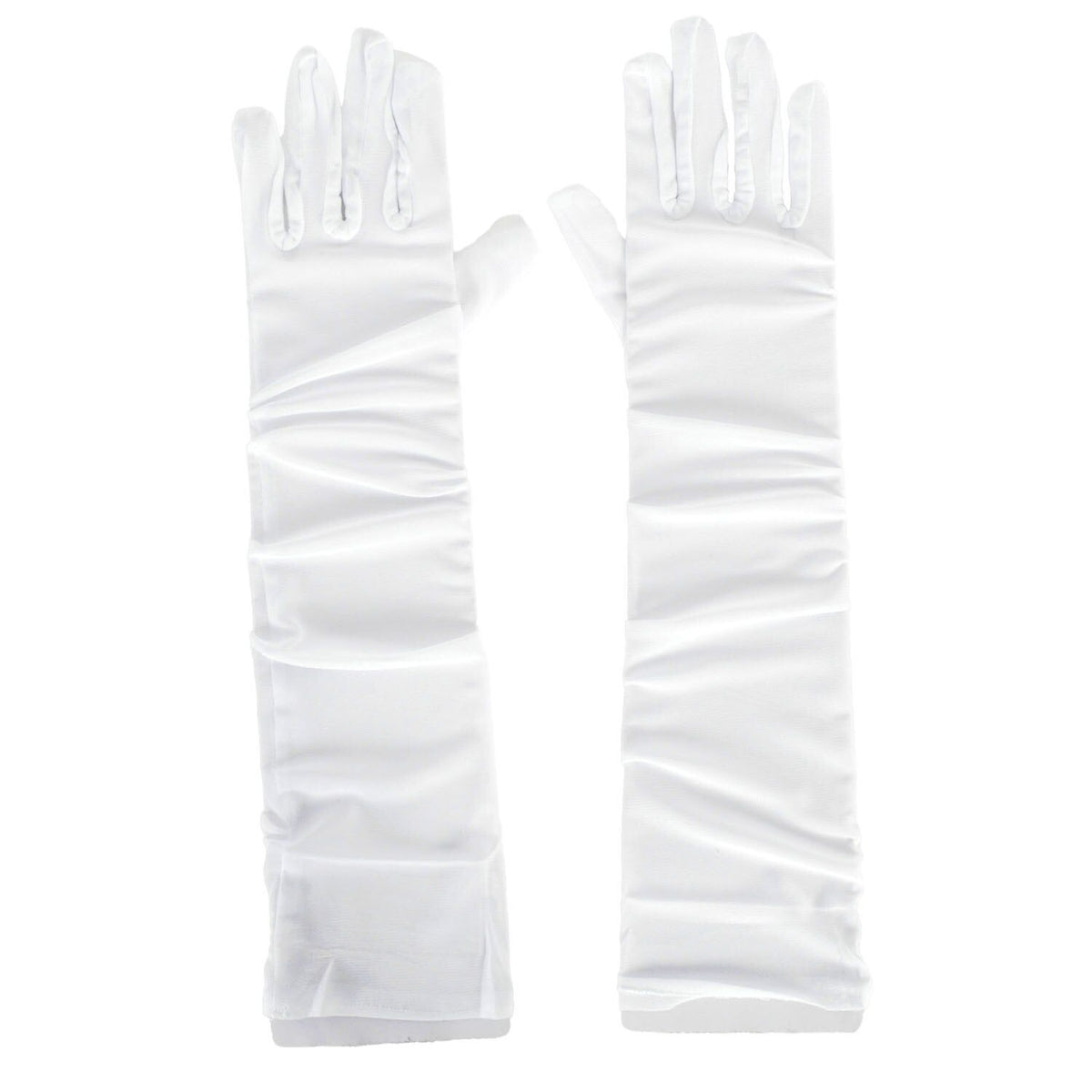 Classic Sheer Ruched Tulle Mesh Elbow Length Gloves in White - 40cm Long