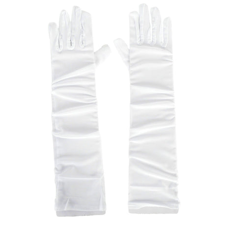 Classic Sheer Ruched Tulle Mesh Elbow Length Gloves in White - 40cm Long