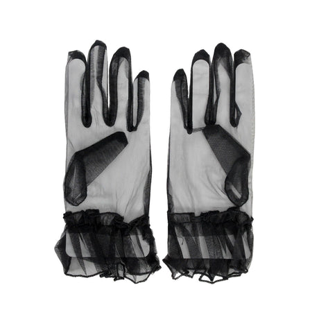 3x Womens Mesh Diamante Ruffle Cuff Gloves Group Costume Pack - Black