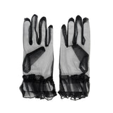 Womens Mesh Diamante Ruffle Cuff Gloves - Black (Fancy Dress & Costume Party)