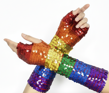 Rainbow Sequin Fingerless Gloves - Mardi Gras/LGBT Pride (Party Accessory)