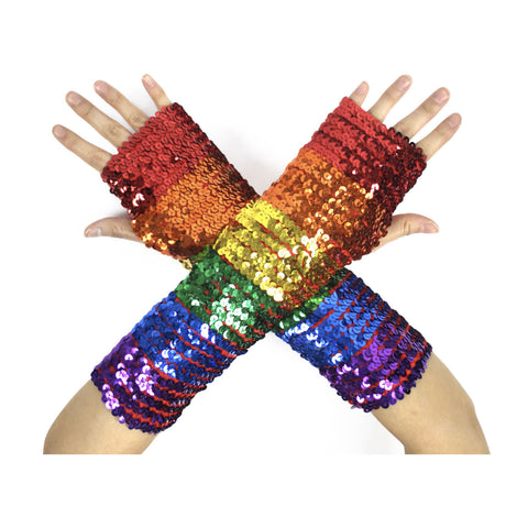 Rainbow Sequin Fingerless Gloves - Mardi Gras/LGBT Pride (Party Accessory)