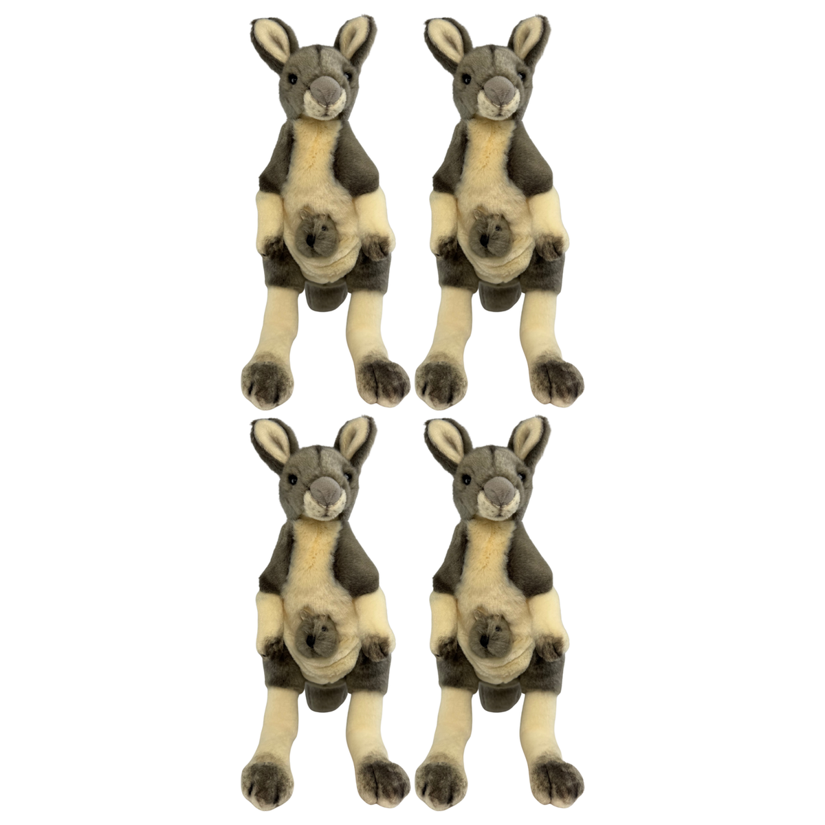 4x Bocchetta Tracy 26cm Grey Kangaroo with Joey Plush Toy Bulk Pack (Australian Stuffed Animal Souvenir Gift)