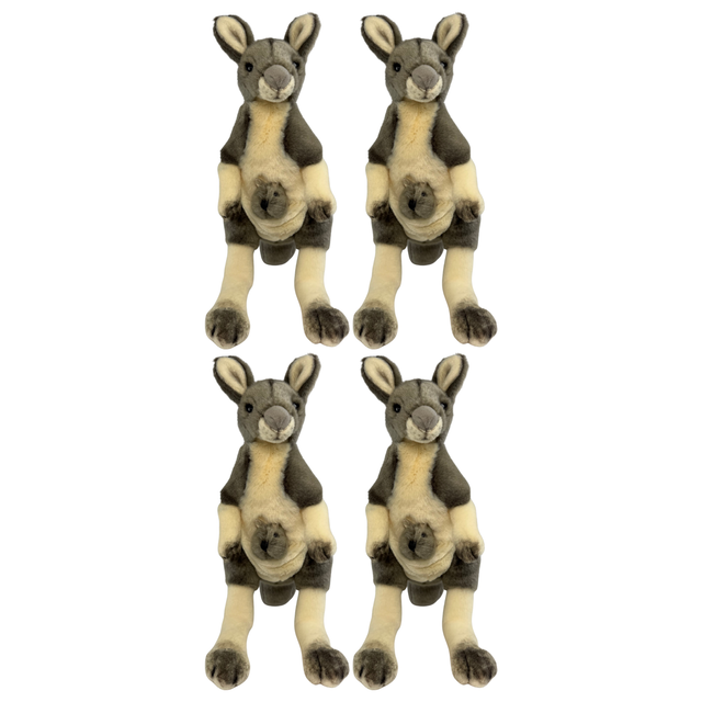 4x Bocchetta Tracy 26cm Grey Kangaroo with Joey Plush Toy Bulk Pack (Australian Stuffed Animal Souvenir Gift)