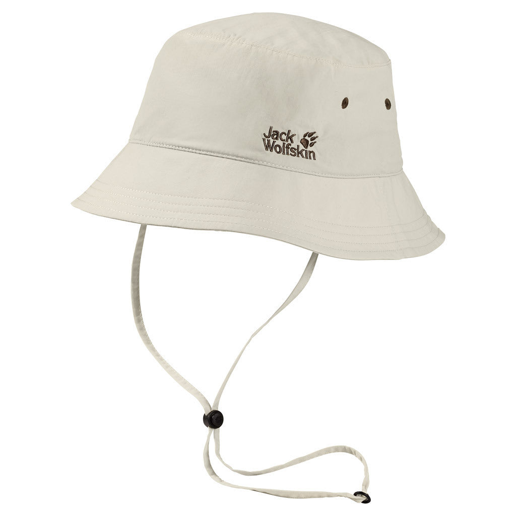 Jack Wolfskin Supplex Bucket Hat w/ Chin Strap - White Sand (Sun Hat)