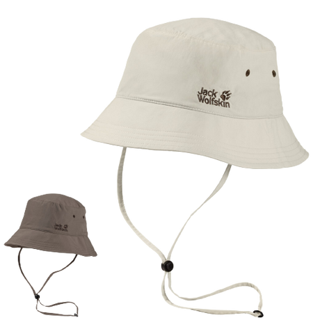 Jack Wolfskin Bucket Hat w Chin Strap Supplex Sun Hat Fishing Hiking UV Protection - Siltstone
