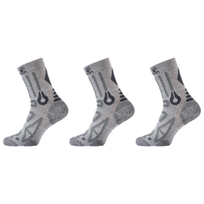 3x Jack Wolfskin Mens Trekking Pro Classic Cut Socks Pack - Light Grey (Padded for Outdoor/Trail)