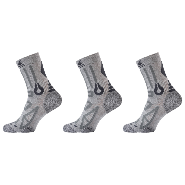 3x Jack Wolfskin Mens Trekking Pro Classic Cut Socks Pack - Light Grey (Padded for Outdoor/Trail)