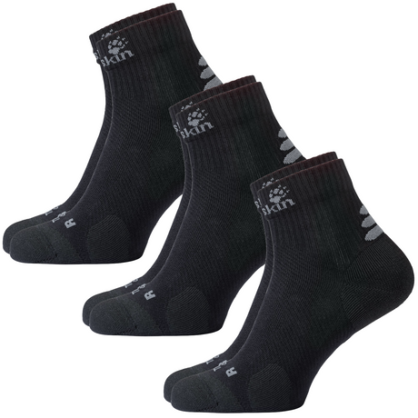 3x Jack Wolfskin Travel Mens Ankle Socks Pack - Black (Organic Cotton Mid Cut for Hiking/Trekking)
