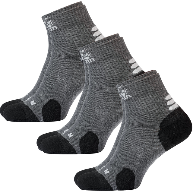 3x Jack Wolfskin Travel Mens Ankle Socks Pack - Dark Grey (Organic Cotton Mid Cut for Hiking/Trekking)
