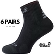 6 Pairs Jack Wolfskin Travel Mens Ankle Socks Pack (Organic Cotton Mid Cut Hiking) - Black