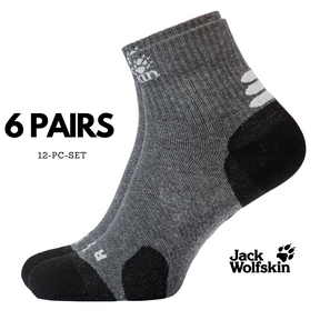 6 Pairs Jack Wolfskin Travel Mens Ankle Socks Pack (Organic Cotton Mid Cut Hiking) - Dark Grey