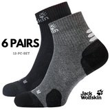 6 Pairs Jack Wolfskin Cotton Socks Travel Organic Mid Cut Hiking Trekking Ankle - Dark Grey