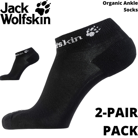 2-Pairs Jack Wolfskin Ankle Socks Casual Organic Cotton Low Cut - Black
