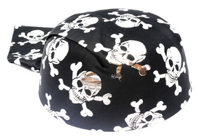 Black/Silver Bandana Style Pirate Hat - Caribbean Costume (Halloween & Fancy Dress)