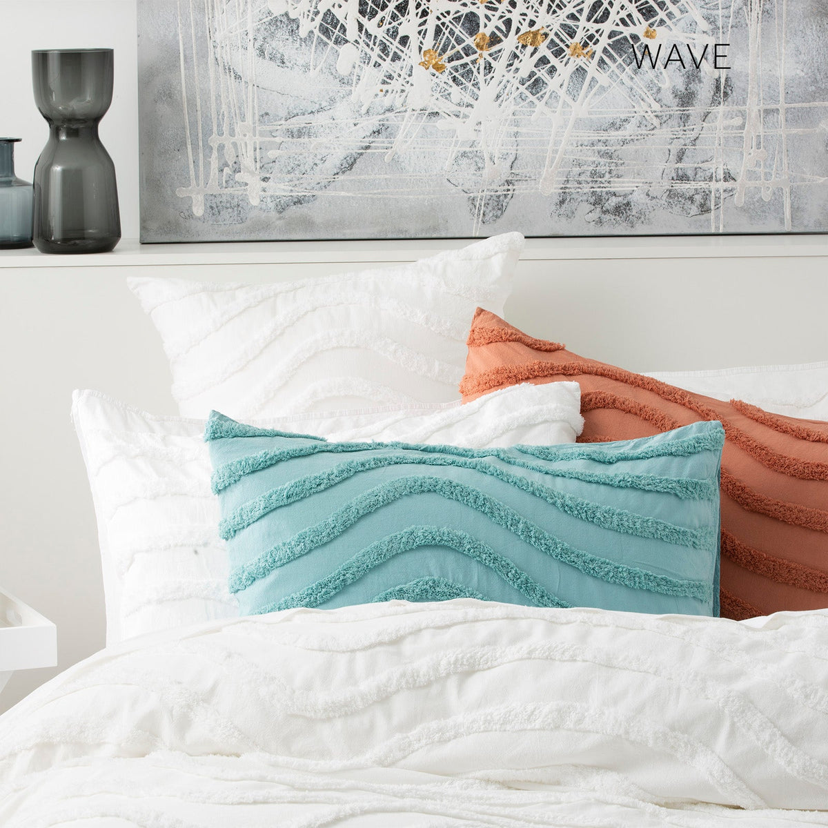 Cloud Linen Wave Vintage Washed Tufted Cotton Chenille Quilt Cover Set - Aqua