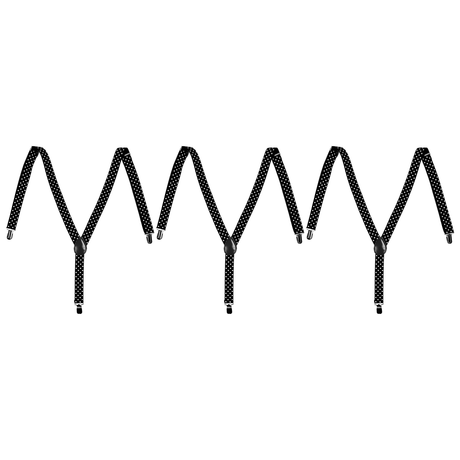 3x Mens Black/White Polka Dot Slim Suspenders Bulk Pack - Strong Adjustable Clip On Braces for Weddings/Formals
