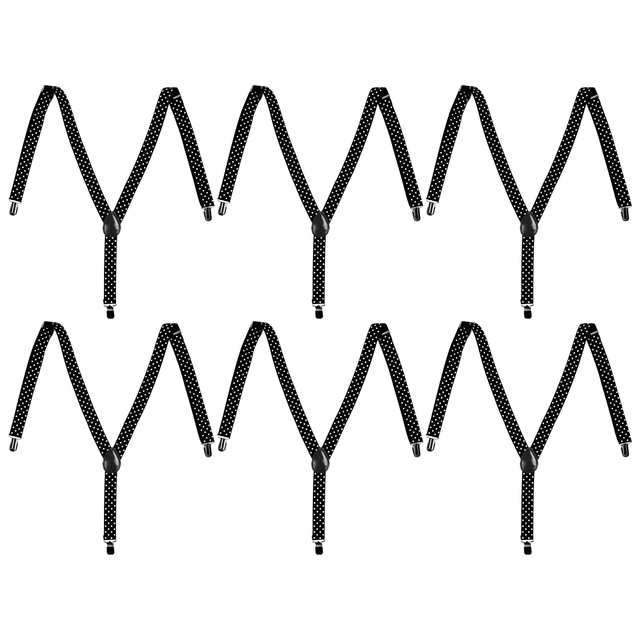 6x Mens Black/White Polka Dot Slim Suspenders Bulk Pack - Strong Adjustable Clip On Braces for Weddings/Formals