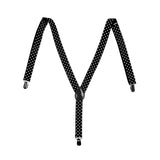 Mens Suspenders Braces Adjustable Strong Clip On Elastic Formal Wedding Slim - Black with White Polka Dot