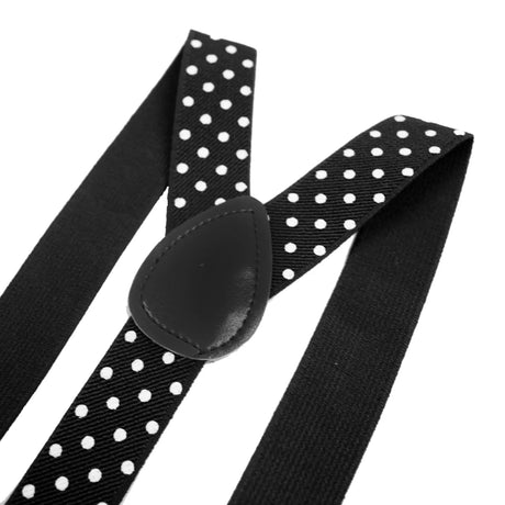 6x Mens Black/White Polka Dot Slim Suspenders Bulk Pack - Strong Adjustable Clip On Braces for Weddings/Formals