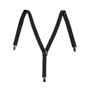 Mens Suspenders Braces Adjustable Strong Clip On Elastic Formal Wedding Slim - Black with White Polka Dot