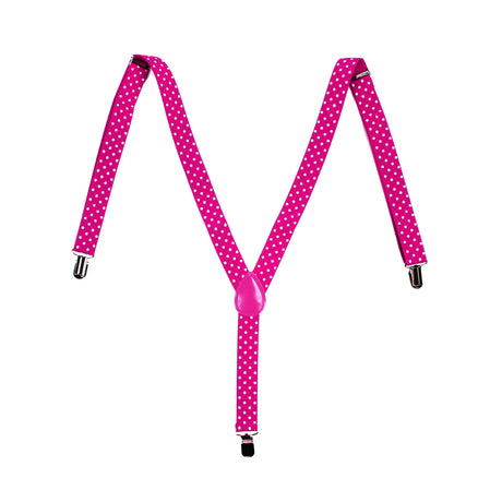 3x Mens Pink/White Polka Dot Slim Suspenders Bulk Pack - Strong Adjustable Clip On Braces for Weddings/Formals
