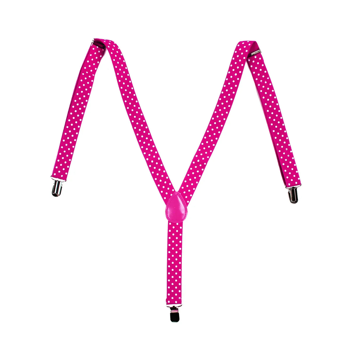 Mens Suspenders Braces Adjustable Strong Clip On Elastic Formal Wedding Slim - Pink with White Polka Dot