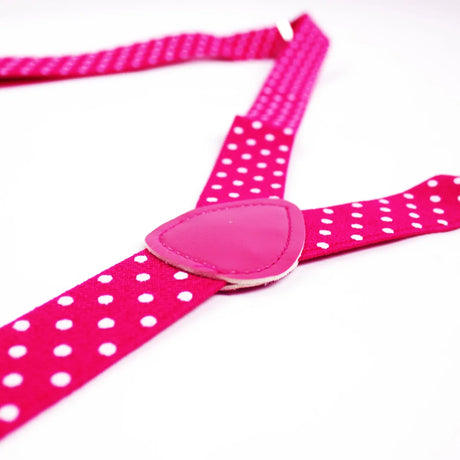 6x Mens Pink/White Polka Dot Slim Suspenders Bulk Pack - Strong Adjustable Clip On Braces for Weddings/Formals