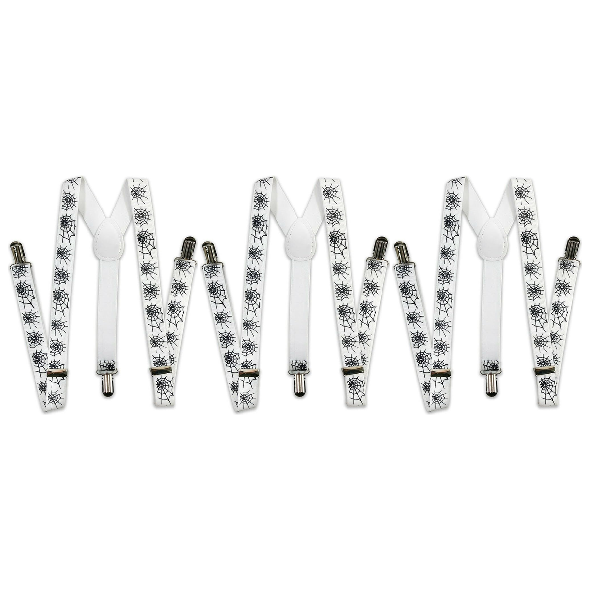 3x Mens Halloween White/Black Spider Suspenders Bulk Pack - Adjustable Clip On Braces for Weddings/Formals