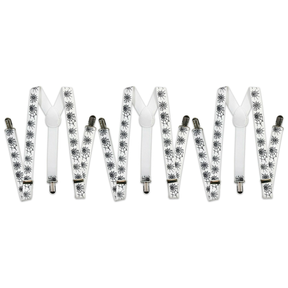 3x Mens Halloween White/Black Spider Suspenders Bulk Pack - Adjustable Clip On Braces for Weddings/Formals