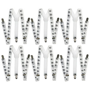 6x Mens Halloween White/Black Spider Suspenders Bulk Pack - Adjustable Clip On Braces for Weddings/Formals