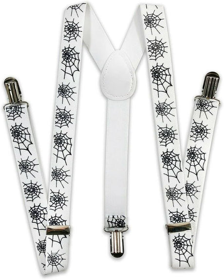 6x Mens Halloween White/Black Spider Suspenders Bulk Pack - Adjustable Clip On Braces for Weddings/Formals