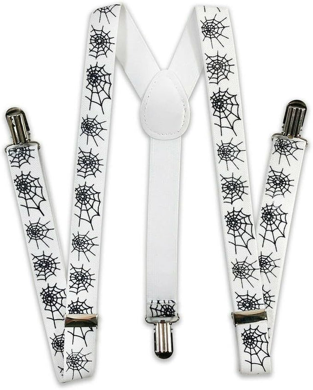 Halloween Suspenders Braces Belt Costume Party - White with Black Spider Web