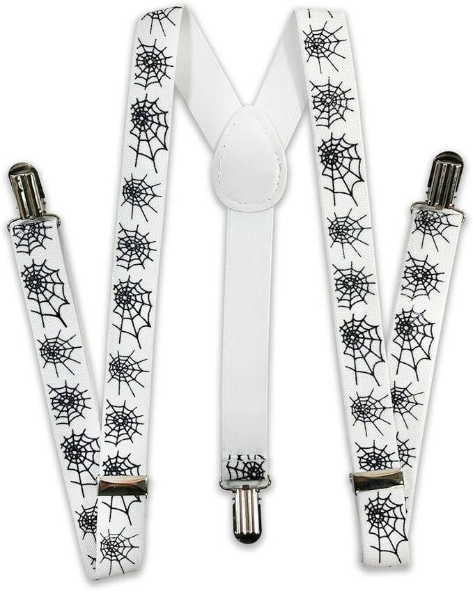 3x Mens Halloween White/Black Spider Suspenders Bulk Pack - Adjustable Clip On Braces for Weddings/Formals