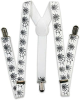 3x Mens Halloween White/Black Spider Suspenders Bulk Pack - Adjustable Clip On Braces for Weddings/Formals
